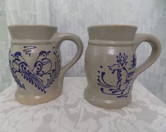 Vintage 1992 Beaumont brothers Pottery BBP Salt Glaze Stoneware Mugs Set of 2