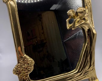 Espejo de tocador de sobremesa de latón antiguo estilo Art Nouveau