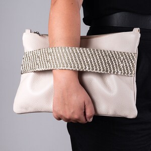„Clutch Bag“ mit handgefertigtem, recycelbarem griechischen Baumwolltextil und echtem Leder „The Ionian Clutch“