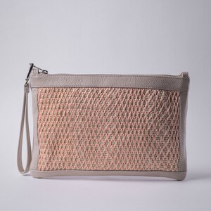 Clutch Bag with Hand Made Recyclable Greek Cotton Textile & Genuine Leather “The Thira Clutch”