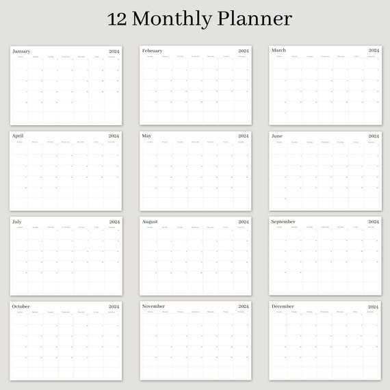 Printable 2024 Monthly Calendar PDF Minimalist Calendar Sunday & Monday  Start Ledger, Letter, A4 and A3 Size Instant Download - Etsy