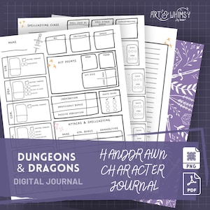 Handdrawn DnD 5e Campaign Journal/ Character Journal PDF/Printable DnD Journal/TTRPG Character sheets/Floral Journal Cover/Goodnotes Journal