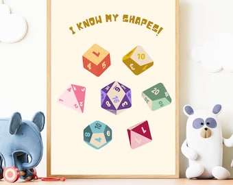 I Know My Shapes! DIGITAL DOWNLOAD/ Playroom Wall Printable, DnD Poster, School Decor, Minimal, DnD Nursery, Nerdy Poster,Pastel, Neutral