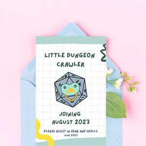 Dungeon Crawler Shower Invitation, Editable Baby DnD Template, Instant Download, D20 Invite, Pastel Baby Shower Invite, DnD 5e