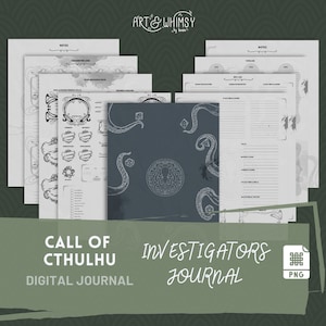 Diario del investigador y del guardián de Call of Cthulhu/Diario de CoC/Diario digital de TRPG/Diario DnD imprimible/Diario gótico de Lovecraft