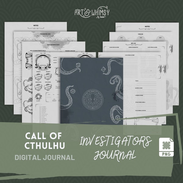 Call of Cthulhu Ermittler & Bewahrer Journal/CoC Journal/TTRPG Digital Journal/Printable DnD Journal/Lovecraft Gothic Journal