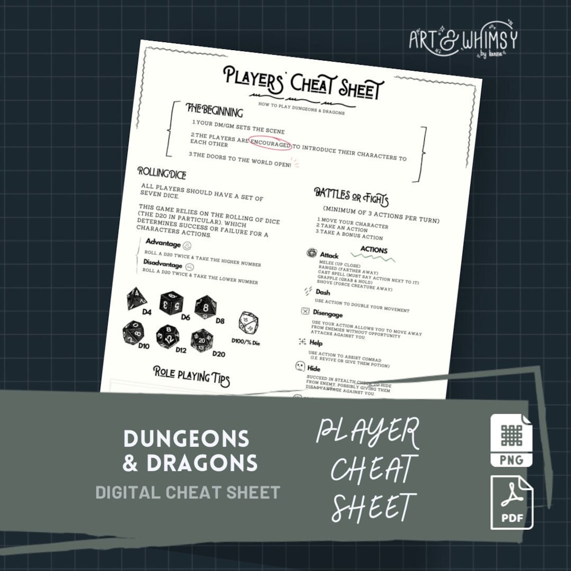 Dnd Cheat Sheet 5e/quick Reference Guide/dm Cheat Sheet/dnd Player Guide/ Digital Download/ D&D