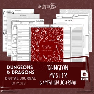 Dungeon Master DnD 5e Diário de campanha floral desenhado à mão/Goodnotes Dungeons and Dragons 5ª edição/Diário DnD para impressão/Diário floral