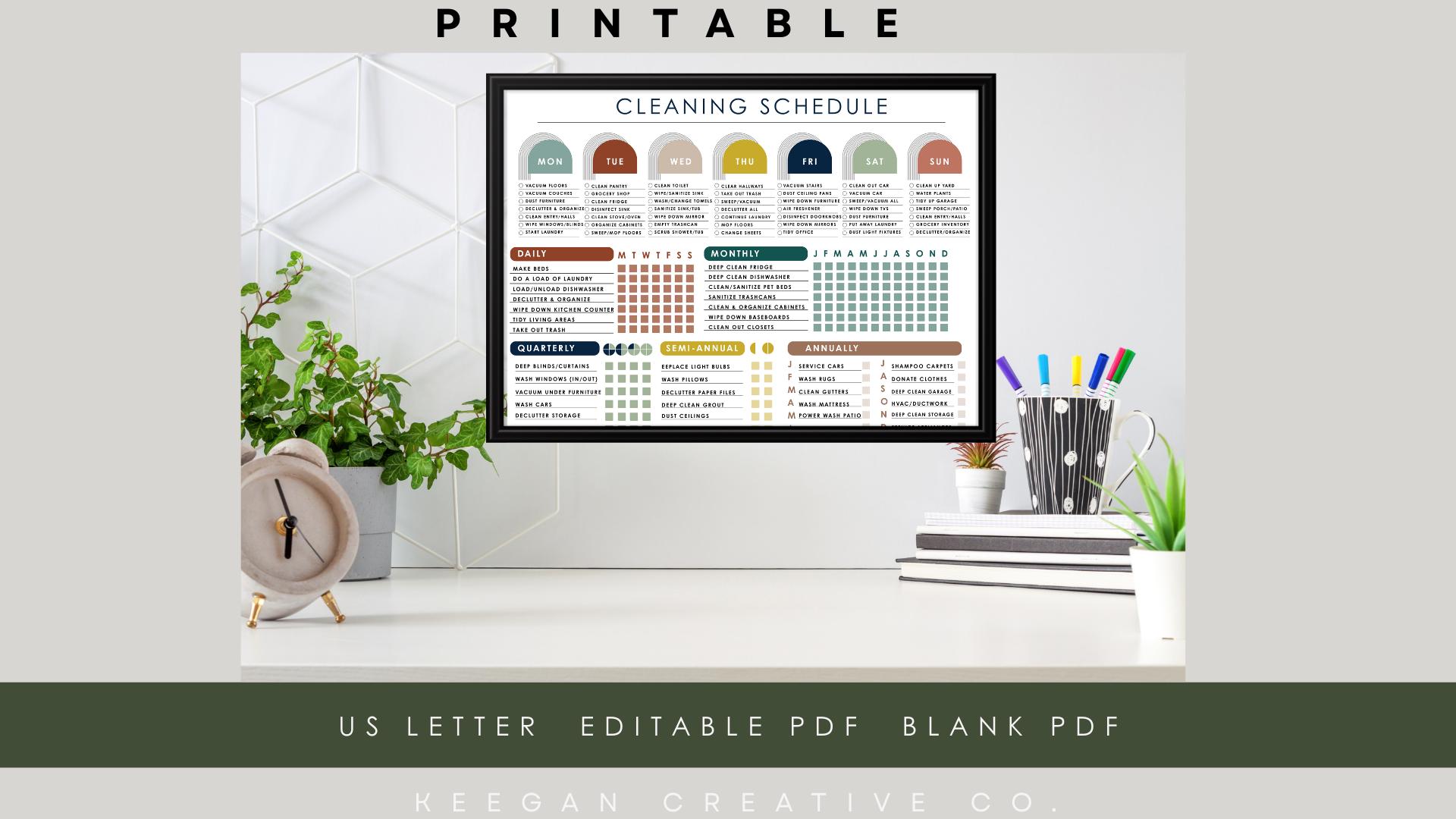 Editable Cleaning Schedule Template: Printable Chore Chart (digital ...