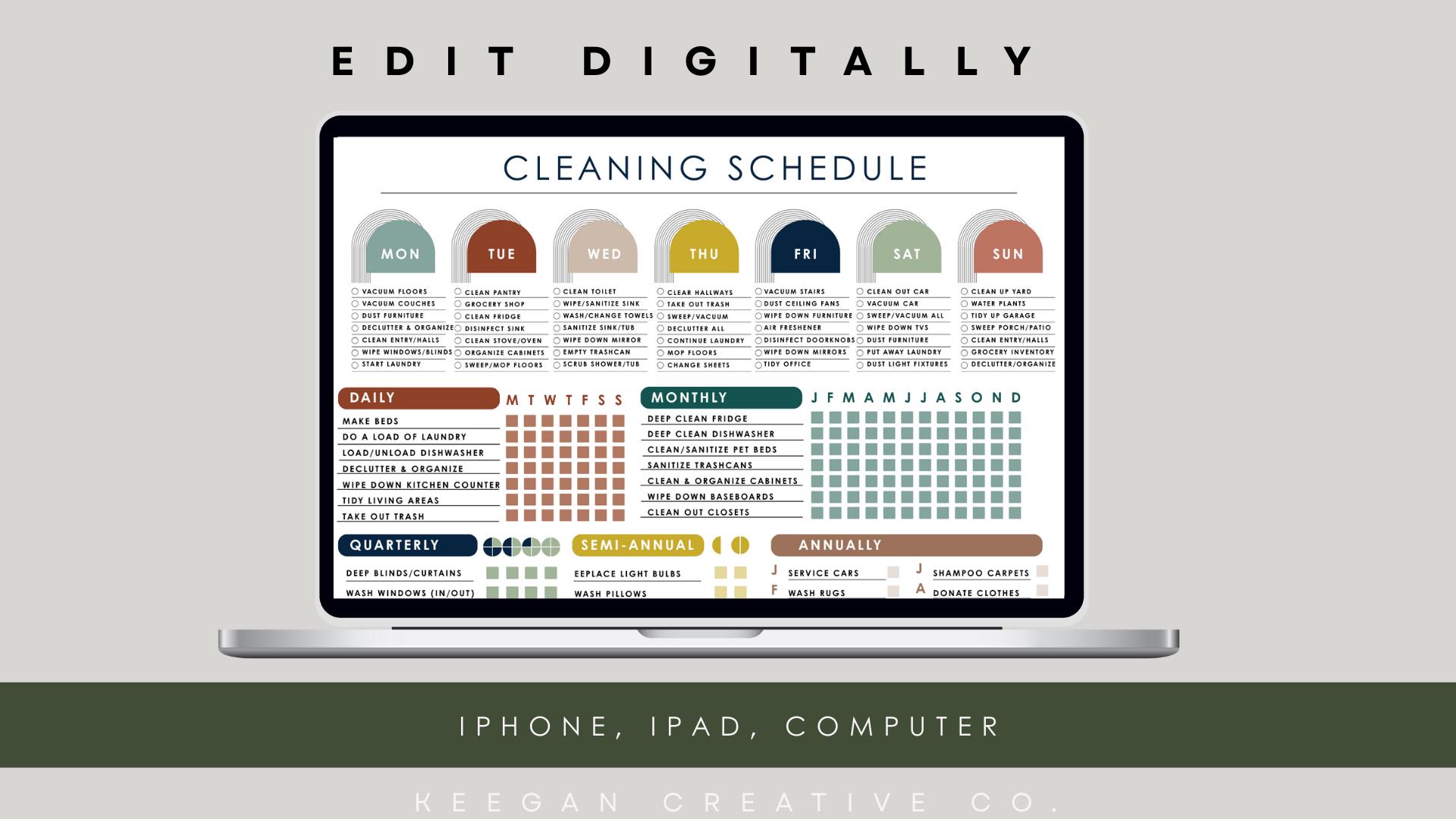 Editable Cleaning Schedule Template: Printable Chore Chart (digital ...