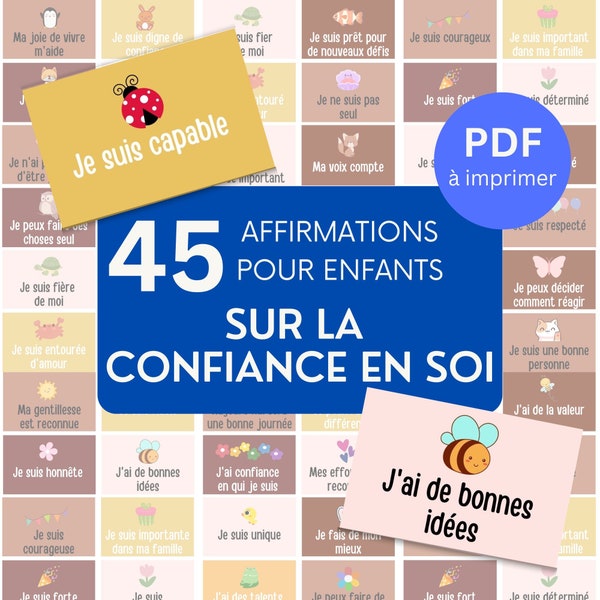 45 affirmations positives en Français pour booster la confiance en soi d'un enfant, A IMPRIMER, motivation et encouragement des enfants TS01