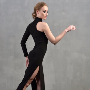 Tango Dress Alma SM8014, one sleeve design, mesh panel and turtleneck