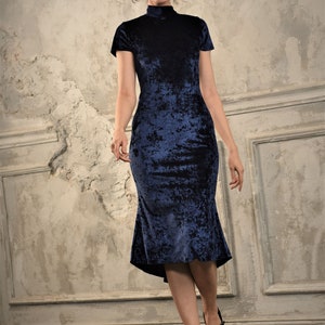Tango dress Sofia SM8024 019 with open back in navy blue velvet image 3