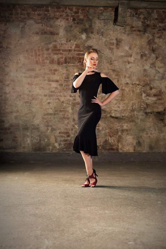 Black Tango Dress: Cold Shoulder Mermaid Silhouette