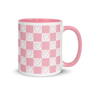 Heart Mug, Square Pattern Mug, Pink Valentine, Color Inside