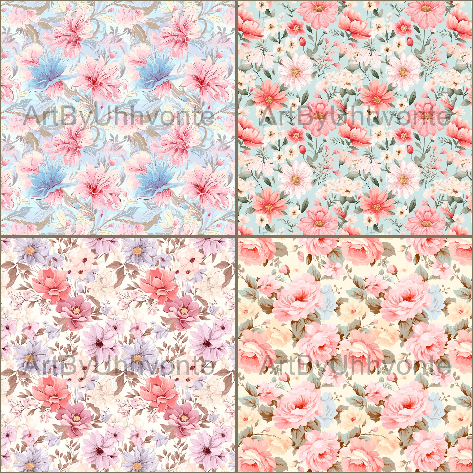 Seamless Patterns for Print, Pastel Colors, Floral Seamless Patterns ...