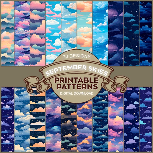 Seamless Patterns for Print, September Skies, Cloudy Skies, Fall, Digital Patterns, Instant Download, Digital Downlad, ArtByUhhvonte