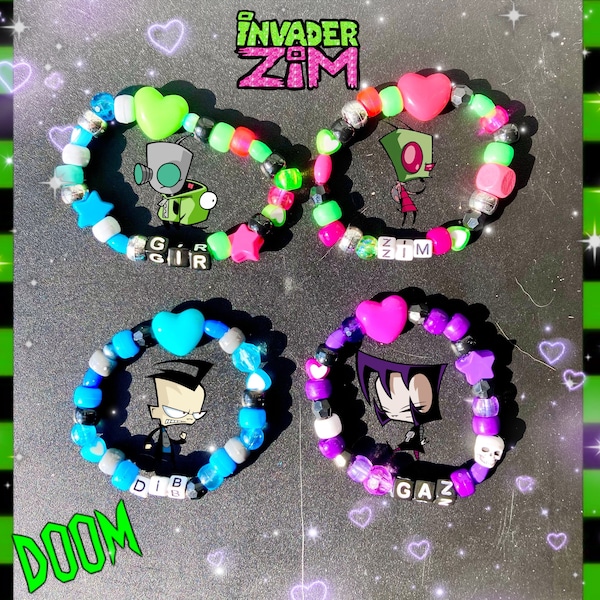 Invader Zim Inspired Kandi Singles | Gaz Gir Dib Zim | Scene Kandi | Y2K | 2000s | Emo | Scenecore | Rave | PLUR | Nostalgia | Festival BFF