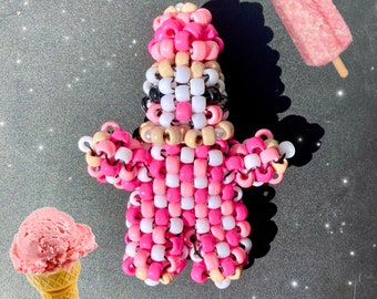 Strawberry Ice Cream Clown Doll | Kandi Clowncore | Beaded Doll Desk Buddy Berry | Y2K | Kidcore | Cute Creepy | Collectible Rave PLUR