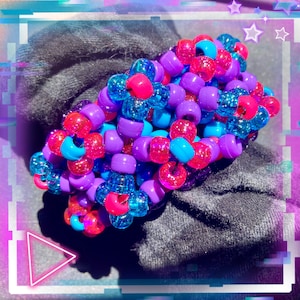 Galaxy Sparkle 3D Kandi Cuff | Space Theme | Bi Pride 3D Bracelet | Scene | Raver UV Reactive Glow in the Dark  | PLUR Scenecore Rave Emo