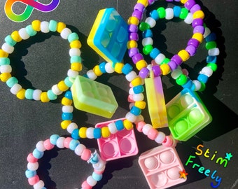 Pop It Kandi Singles | Fidget Jewelry | Sensory Stim Toy | Y2K | Scene Alternative Kidcore | Rave | PLUR | Cute  Bracelets LGBTQ Decora Kei