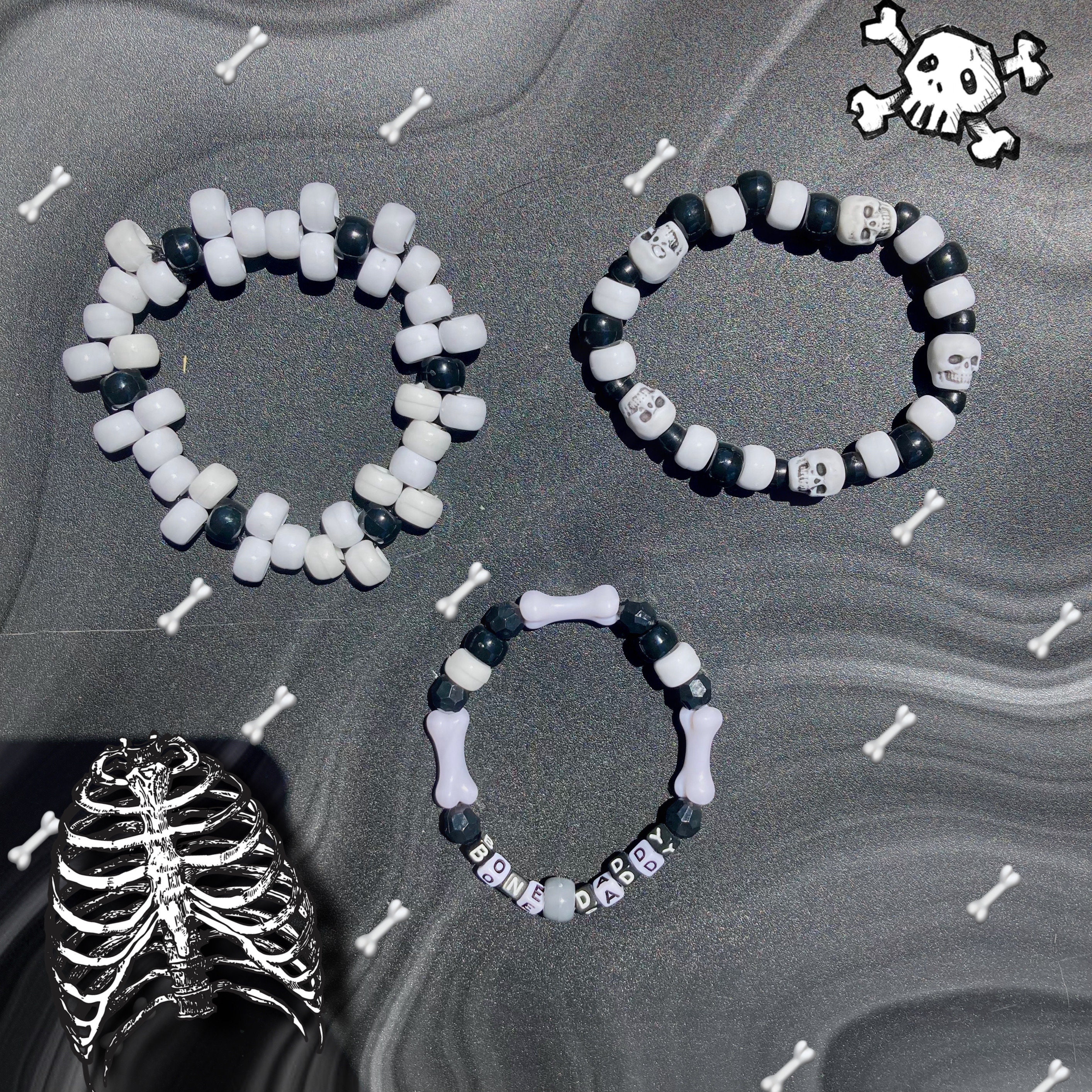 Emo Skeleton Kandi Singles and Cuff Set | Bone Skull Kandi 