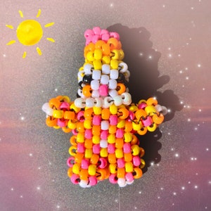 Sunrise Clown Doll | Pink Yellow Orange 2000s Kandi Clowncore | Beaded Doll Desk Buddy | Kidcore Cute Creepy Collectible Rave PLUR