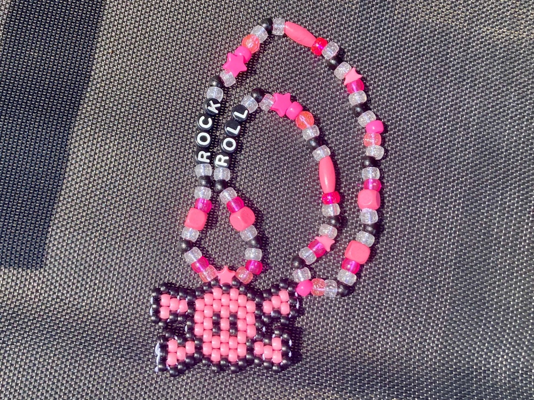 Pink Skull Kandi Necklace Rock and Roll Scenecore Perler Etsy