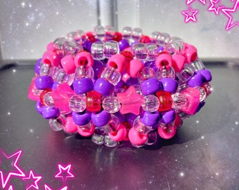 Galaxy UFO 3D Kandi Cuff | Space Theme | Pink and Purple 3D Bracelet | Scene | Raver UV Reactive Glow in the Dark  | PLUR Scenecore Rave Emo