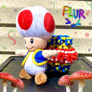 Toad Epic Rotating Kandi Cuff | Video Game Decora Beaded Rotator Cuff | Pride | Festival | Mushroom Theme PLUR | Scenecore | Rave