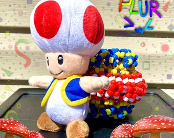 Toad Epic Rotating Kandi Cuff | Video Game Decora Beaded Rotator Cuff | Pride | Festival | Mushroom Theme PLUR | Scenecore | Rave