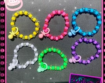 Pacifier Kandi Singles Set | Decora Kei | Scene Emo Bracelet| Y2K 2000s | Scenecore PLUR Decora | Pride | Harajuku LGBTQ+ Alt