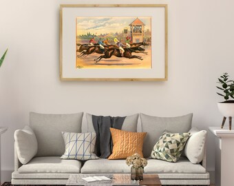 Vintage Horse Race Finish Line Painting | Antique Sporting Wall Art | Classic Racing Scene | Printable Digital Download #13