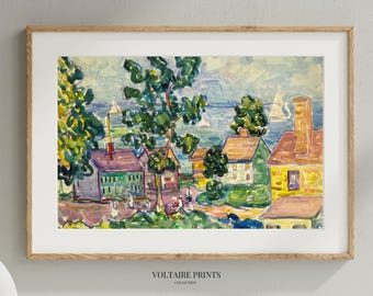 Küstendorf Wand Kunst, Bunte Meer Gemälde, Strand Stadthäuser Druck, Cottagecore Küsten Dekor Printable #402