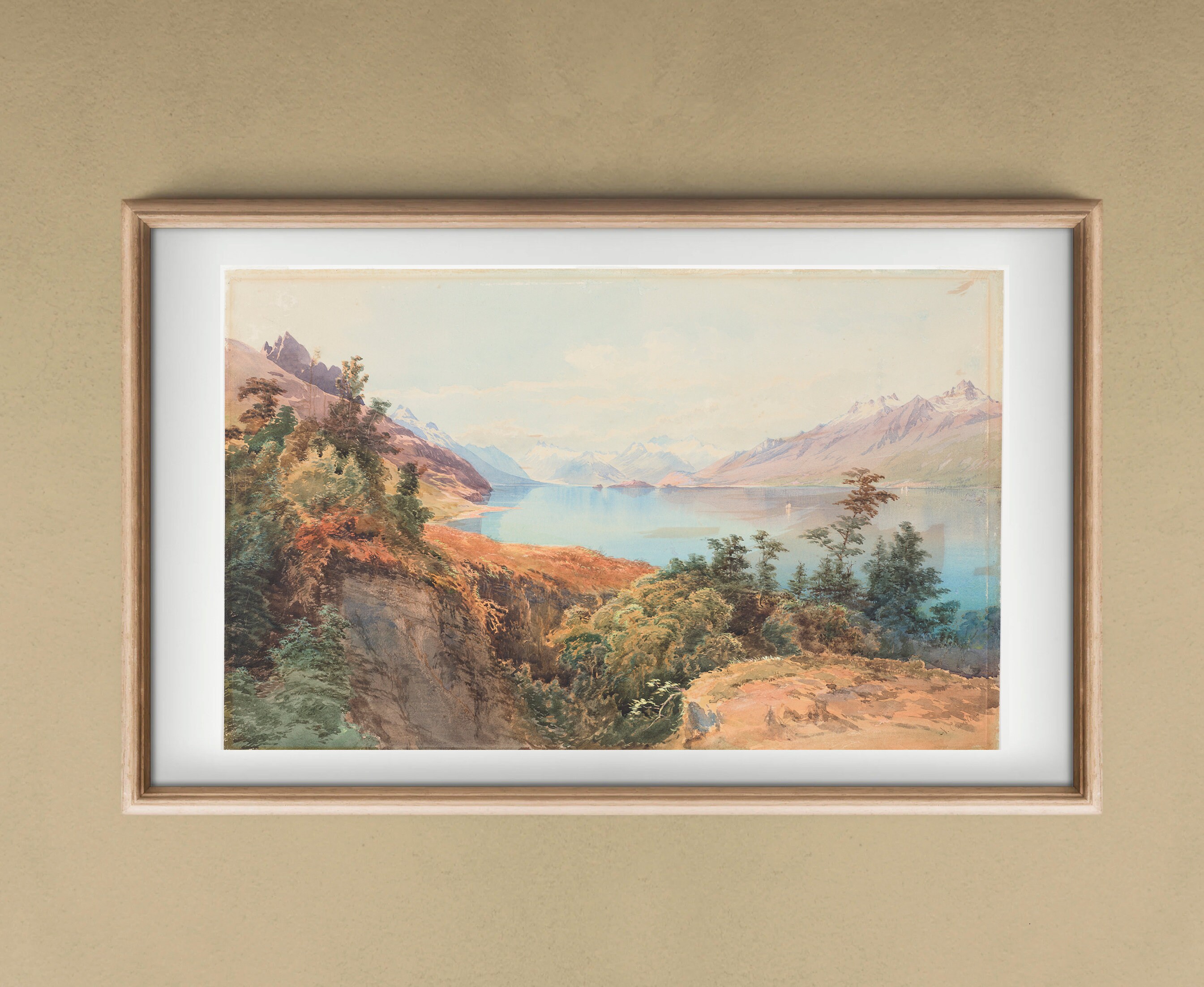 Beautiful Lake View Wall Art Print Landscape Antique Etsy