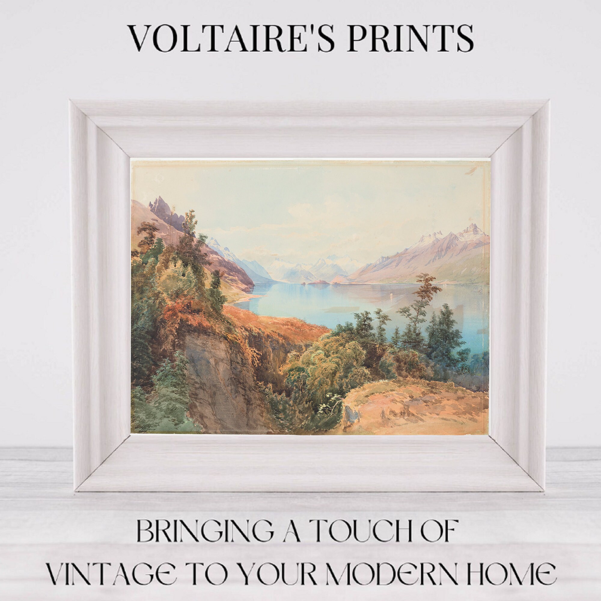 Beautiful Lake View Wall Art Print Landscape Antique Etsy