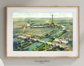 Lámina vintage de paisaje urbano de París, Torre Eiffel, paisaje antiguo (descarga digital) #51