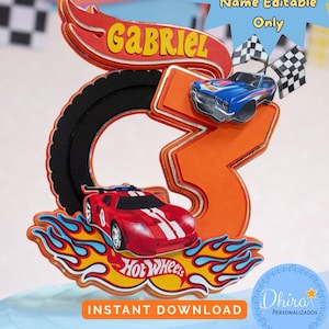 Hot Wheels Cake Topper Number 3 (Number NOT Editable)| Silhouette Studio File | PDF