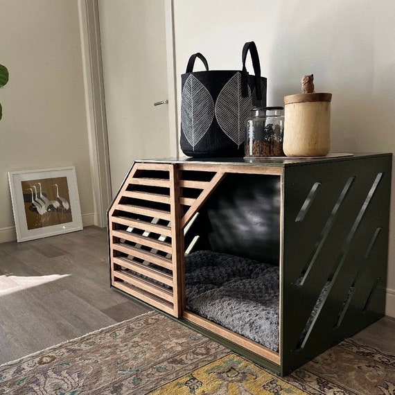 Handmade Wooden Dog Kennel: Modern Pet Cage with Sliding Door