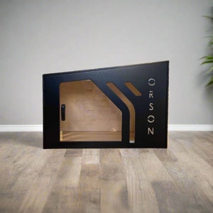 Custom Dog House with Plexiglass Sliding Door - Personalized Handcrafted Dog Kennel with Nameplate - Perfect Shelter for Your Beloved Pet