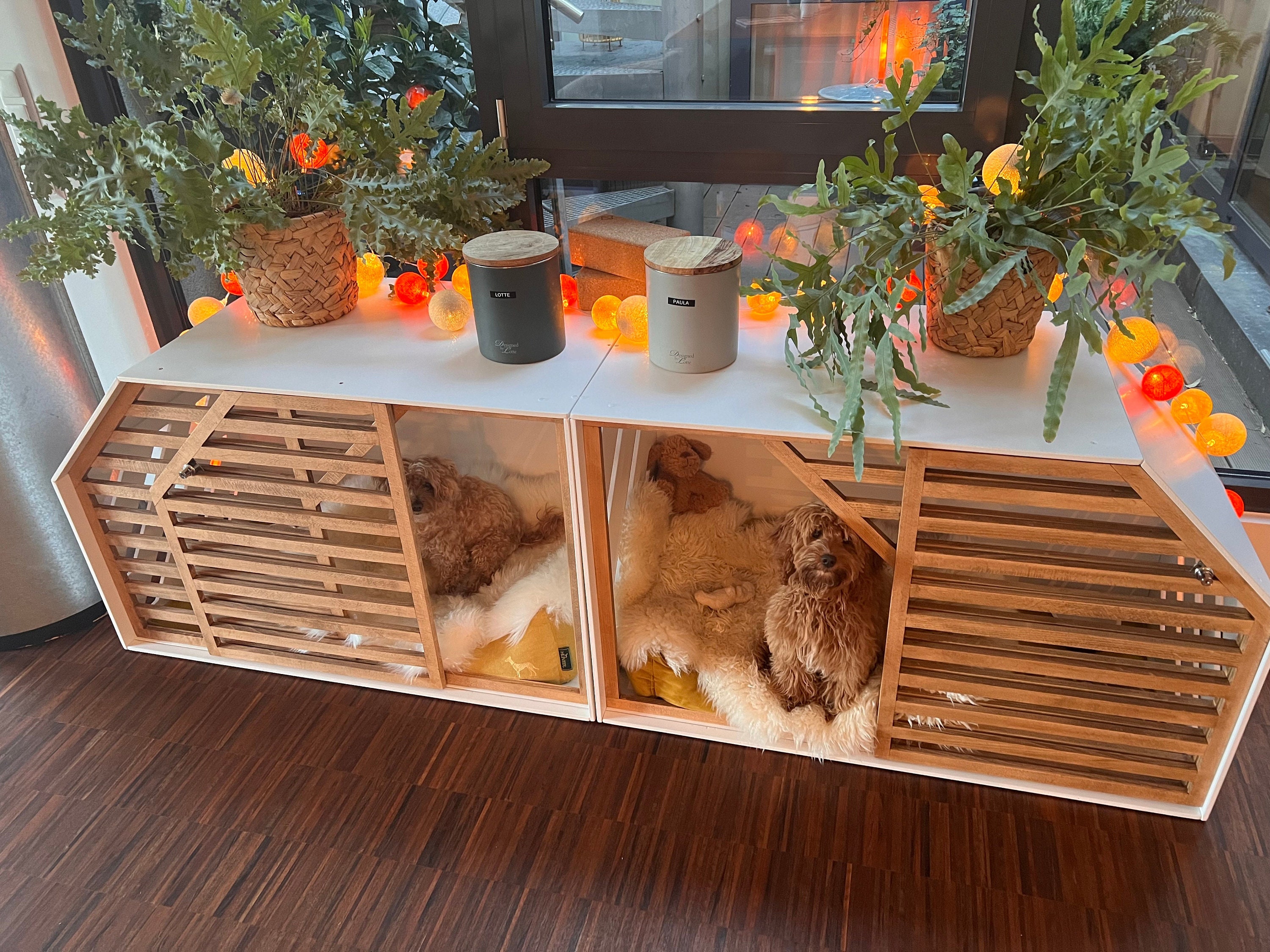 Natural Wood Double Dog House Kennel Comfortable & Durable. Pet Home Kennel | Handmade from Natural Wood | XS to XL Sizes