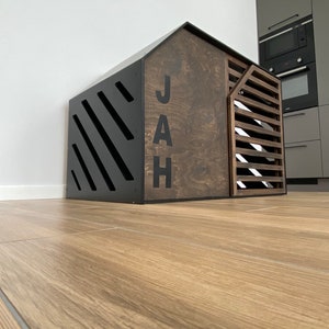 Custom Dog Crate: Modern Plywood Kennel with Pet Name
