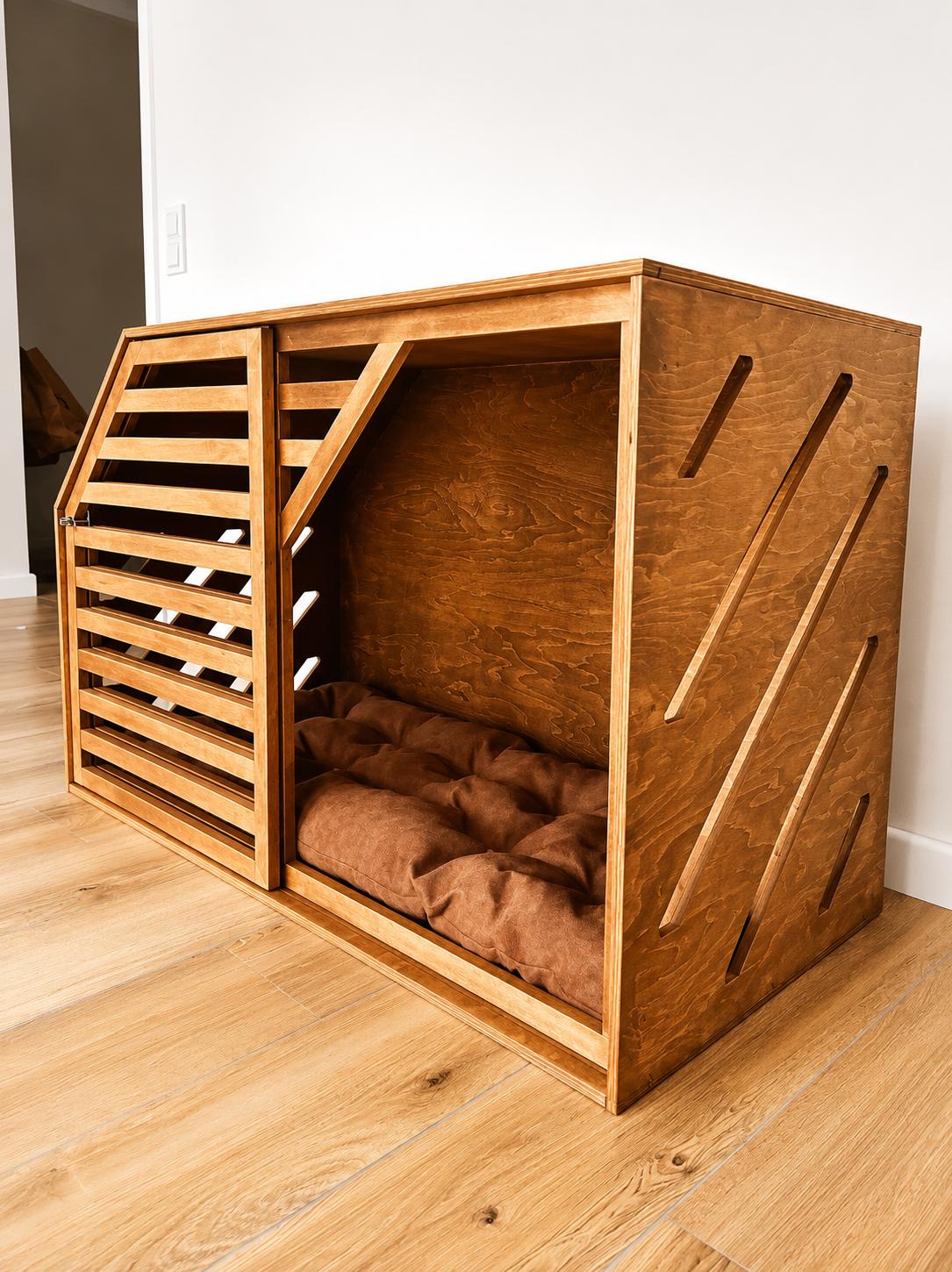 Modern Wooden Dog Crate Bed: Stylish Pet Kennel with Sliding Door