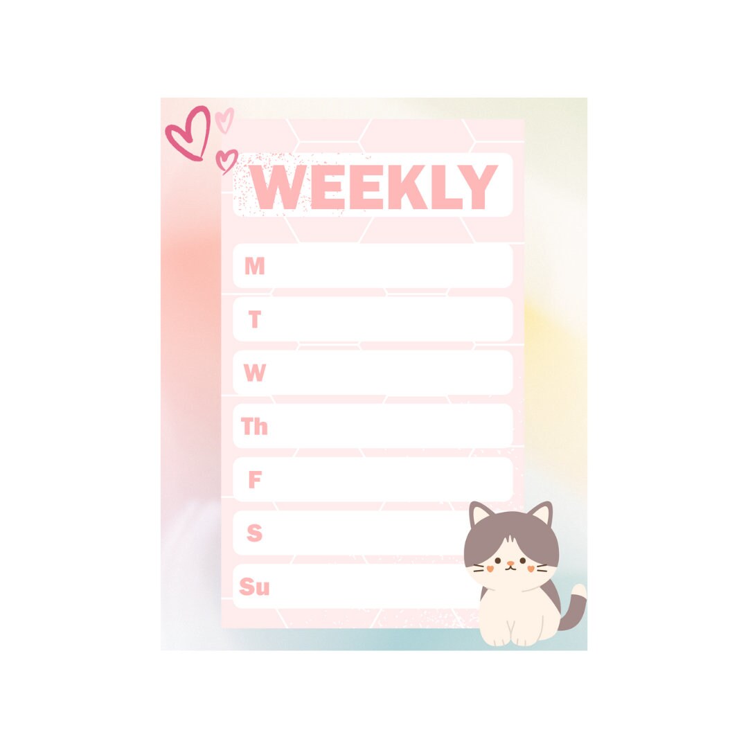 Pink Cat Weekly Printable Planner Page - Etsy