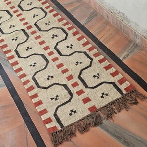 Handwoven Wool Jute Kilim Runner: Boho Stair & Hallway Rug