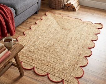 Natural Scalloped Jute Rug, Scallop pattern Rug, Jute Shape Rug, Handbraided Rug, Jute Area Rug, Handwoven Jute Rug, Custom Size Rug