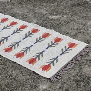 Handmade Wool Jute Kilim Runner Rug: Bohemian Stair Hallway Rug
