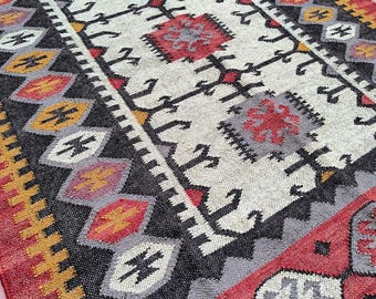 Handwoven Wool Jute Kilim Rug, Wool Jute Rug, Kilim Jute Rug, Flatweave Rug, Bohemian Rug, Indian Dhurrie Rug, Navajo Kilim Rug, Custom Rug