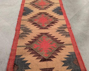 Multi Sizes Runner Rug for Stairs | Handwoven Geometric Indian Kilim | Eco-Friendly & Sustainable | Kitchen, Bedside, Hallway, Entry, Custom