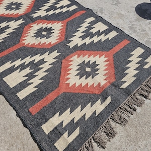 Tapete de lã feito à mão Kilim Jute Tapete tecido à mão Vintage Kilim Tapete Flatweave Boho Accent Navajo Tradicional Oriental Tamanho personalizado Tapete